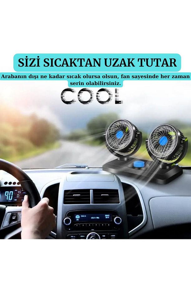 TÜM ARAÇLARA UYUMLU ARAÇ İÇİ TORPİDO ÜSTÜ 360 DERECE DÖNEBİLEN 12V GÜÇLÜ VANTİLATÖR 6,5W - 5
