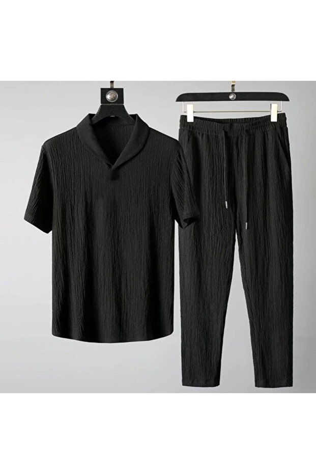 2-Piece Crinkle Fabric T-Shirt and Sweatpants Set - Bürümcük