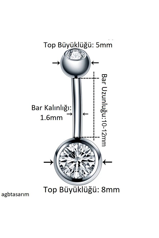 Çift Taşlı %100 G23 Titanyum "sıngle", "lower", "double" Gümüş Göbek Piercing (TÜRKAK SERTİFİKALI) - 2