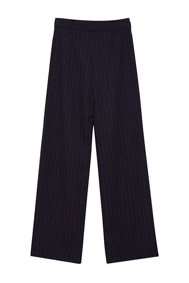 Lacivert Yüksek Bel Wide Leg/Geniş Paça Çizgili Dokuma Pantolon TWOSS22PL0100 - 8