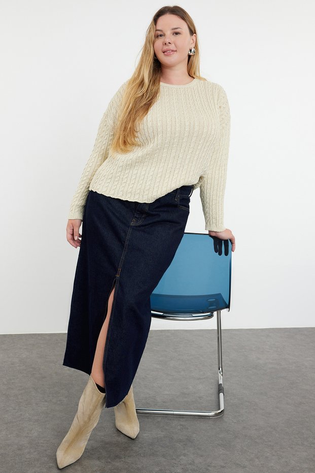 Beige Lurex Hair Braided Crop Knitwear Sweater Tbbaw25An00007