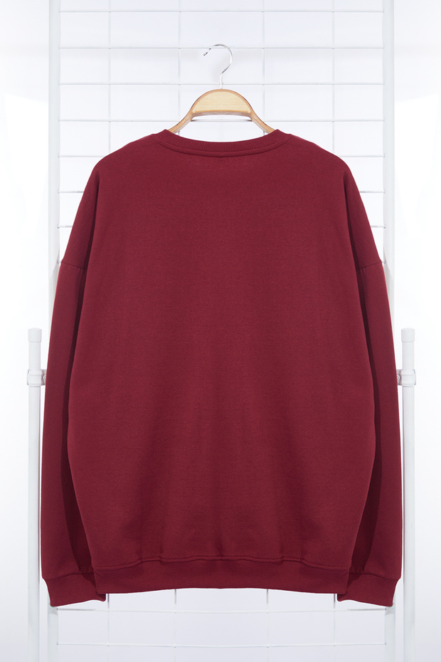 Bordo İçi Polar/Sıcak Tutan Oversize Fit Sweatshirt TMNAW23SW00191 - 7