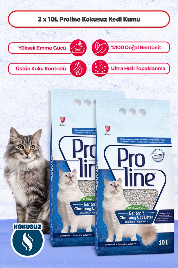 Kokusuz Bentonit Kedi Kumu 10 lt X 2 Adet - 1