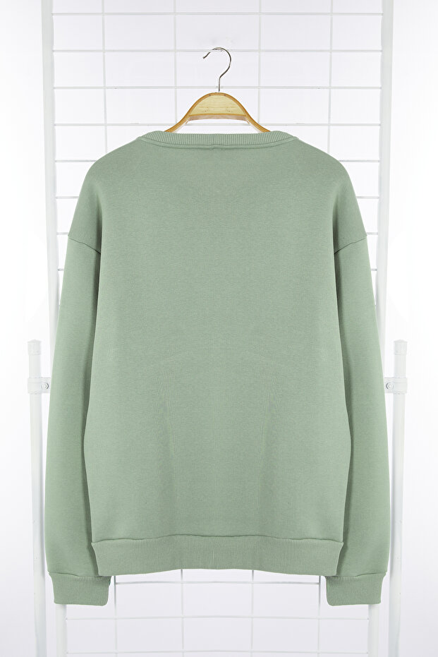 Mint Oversize/Geniş Kesim Yazı Nakışlı Kalın İçi Polar Sweatshirt TMNAW25SW00091 - 7