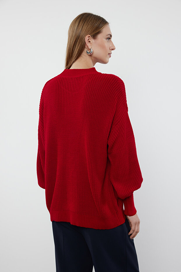 Roter Basic-Strickpullover mit weitem Schnitt TWOAW23KZ01448 - 5