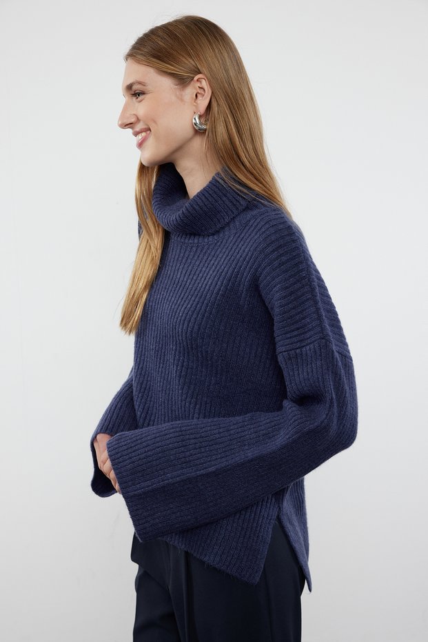 Navy Blue Wide Fit Soft Textured Knitwear Sweater Twoaw23Kz0054