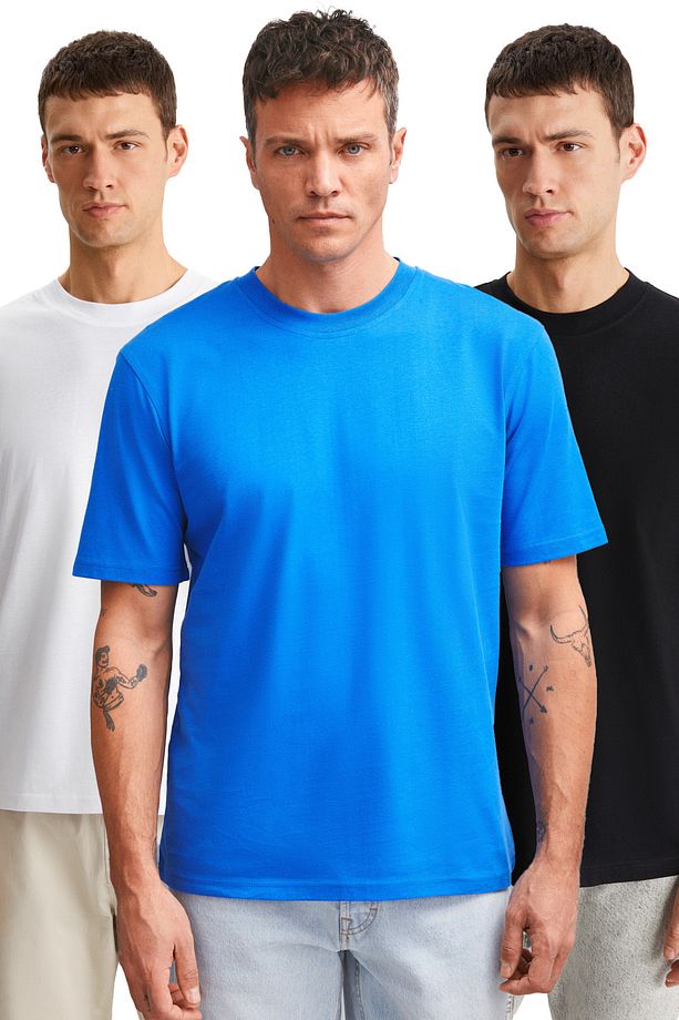 Cultıvated Erkek 3'lü Kalın Dokulu Regular %100 Organik Pamuk Syh/byz/saks T-shirt - 1
