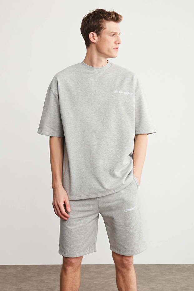Colombia Men's 2-Piece Set Comfort Fit Relaxed Fit Letter Embroidered Unbrushed Gray Melange Tracksuit Set