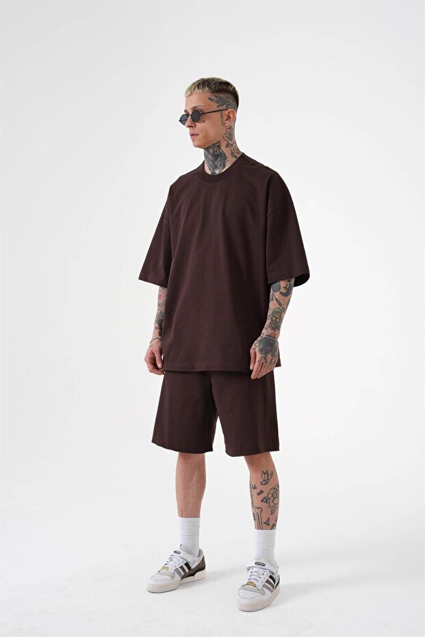 Erkek Premium Basic Pamuklu Kahve Şort - 4