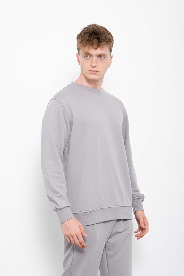 Regular Basic Şardonsuz Sweatshirt Ice Gri - 1