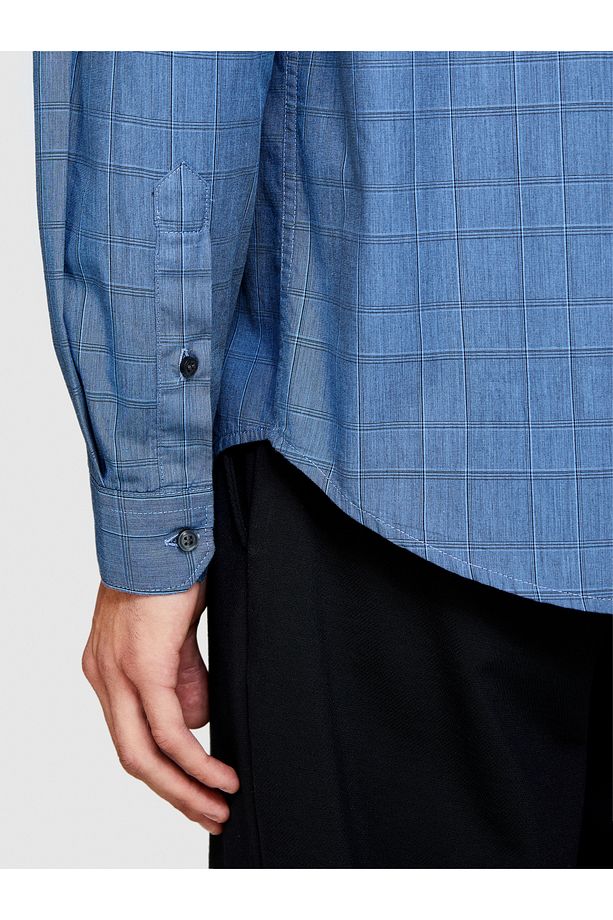 Erkek Mavi %100 Koton Regular Fit Kareli Gömlek - 6