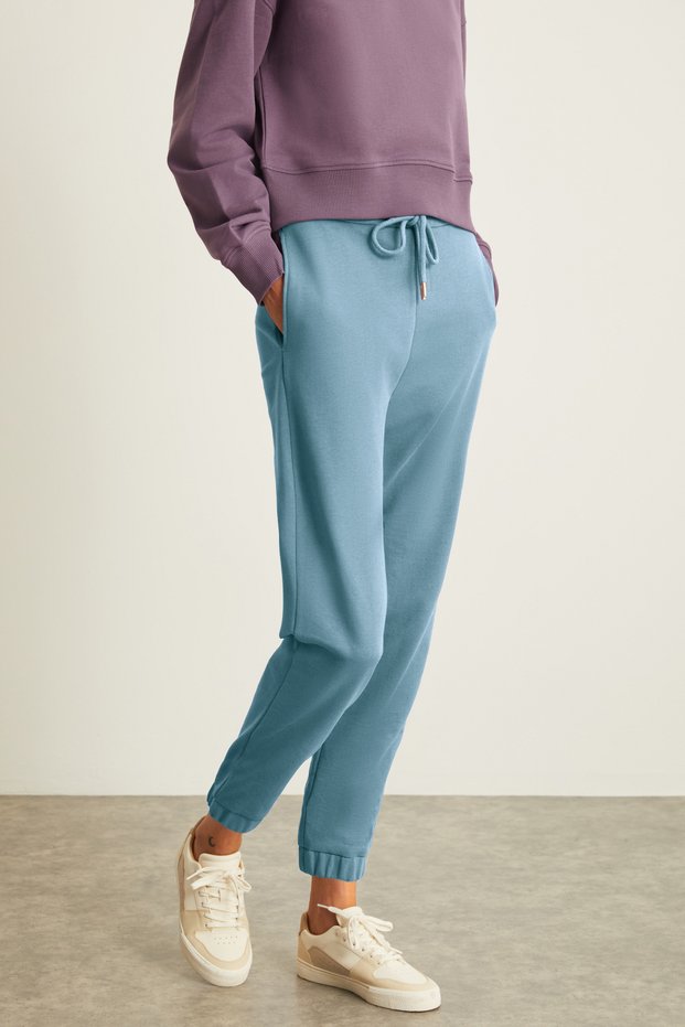Neneh Women's 3 Thread 100% Organic Cotton Elastic Leg Corded Blue Sweatpants
