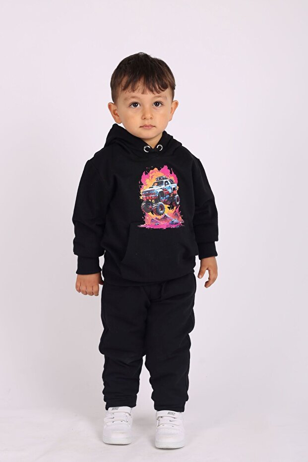 CAR PRINT DETAILED HOODED, KANGAROO POCKET MEN'S Tracksuit