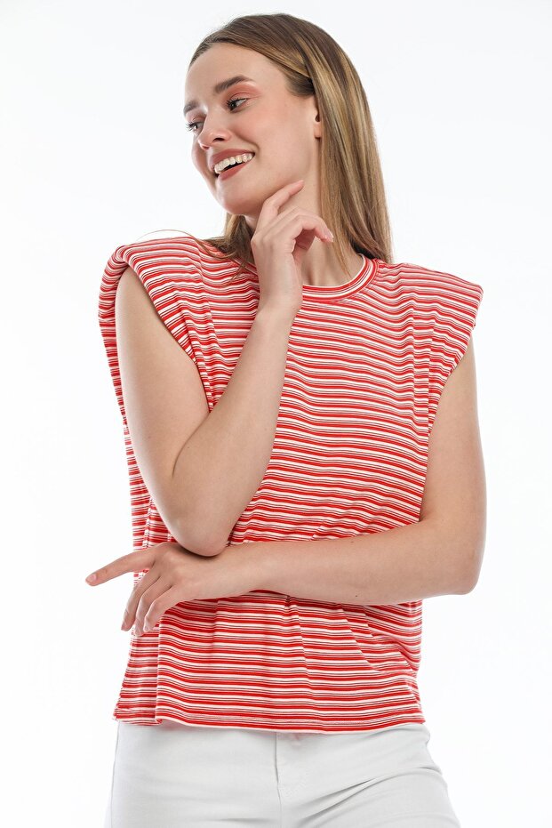 أحمر مخطط مبطن أساسي - 2