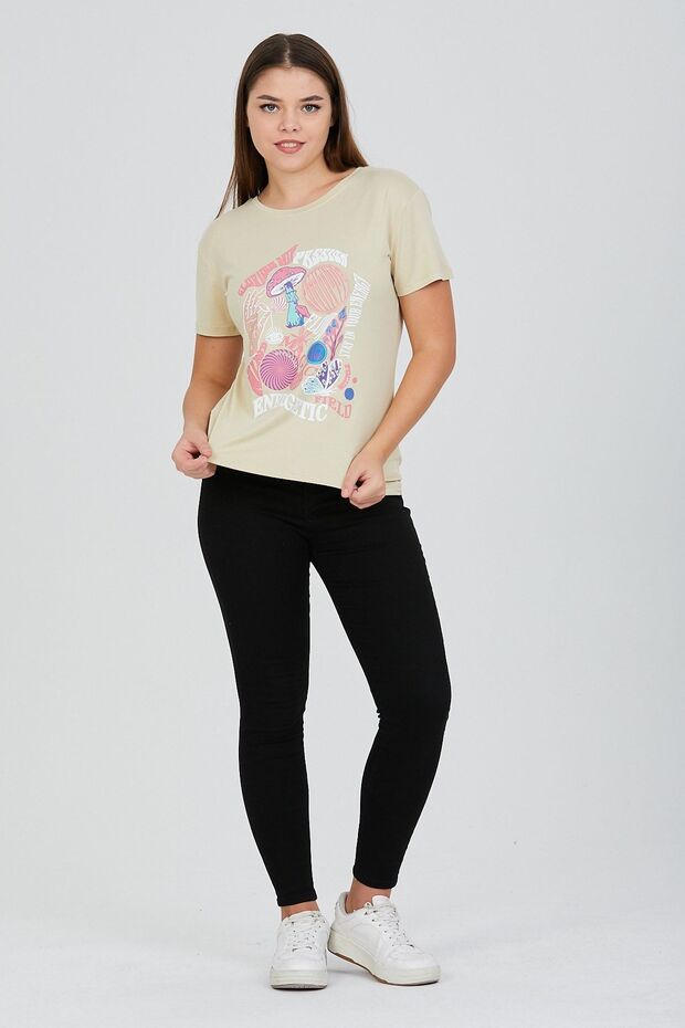 Culoarea crem Imprimat frontal Basic - 3