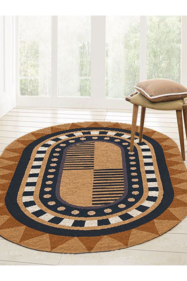 Boho 979 Jüt Hasır Etnik Desenli Oval Jüt Örme Doğal Hasır Natural Oval Halı - 3