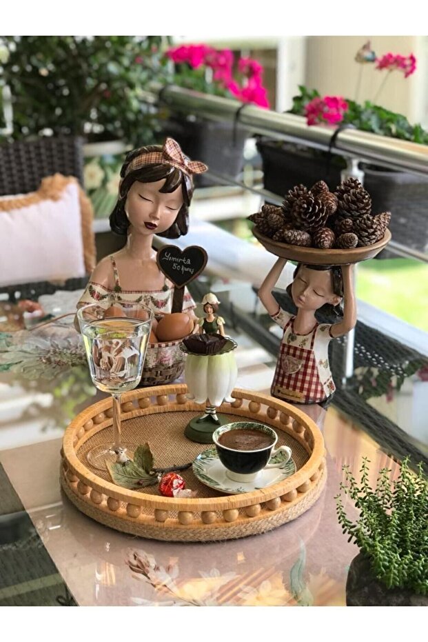 Wooden tray decorative tea and coffee serving tray gift wicker wooden tray model diameter 24 cm