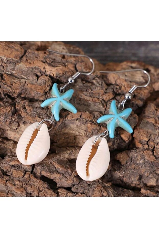 TURQUOISE SEA STAR EARRING WITH SEA SHELL