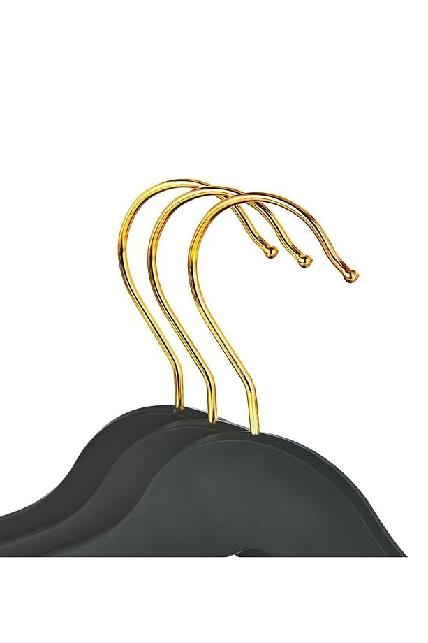 Plastik Askı Siyah- Gold Kıyafet Elbise Askısı Askılığı Gömlek Askısı Pantolon Askısı (12 Adet) - 2