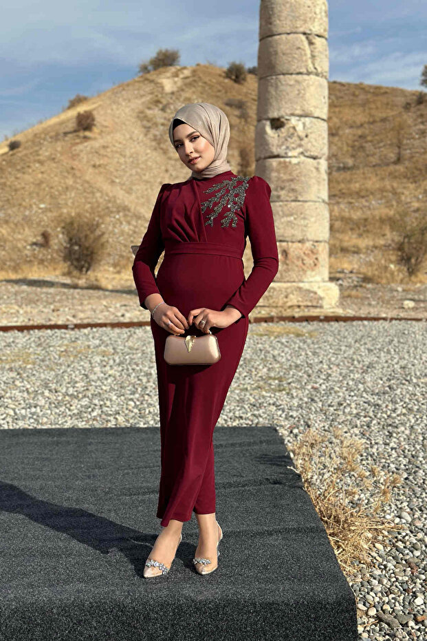 Orkide Abiye - Bordo - 6