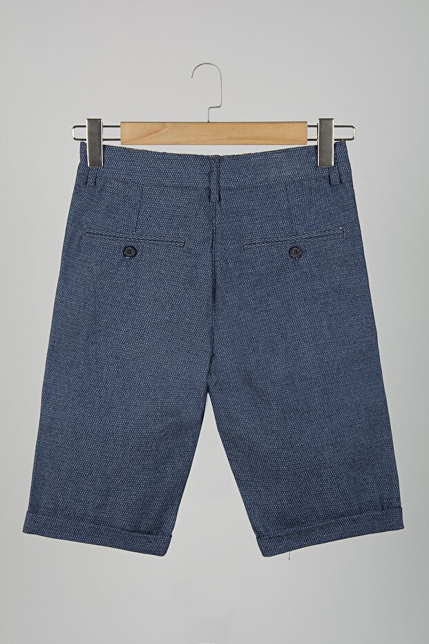 Erkek Mavi Slim Fit Keten Şort - 2