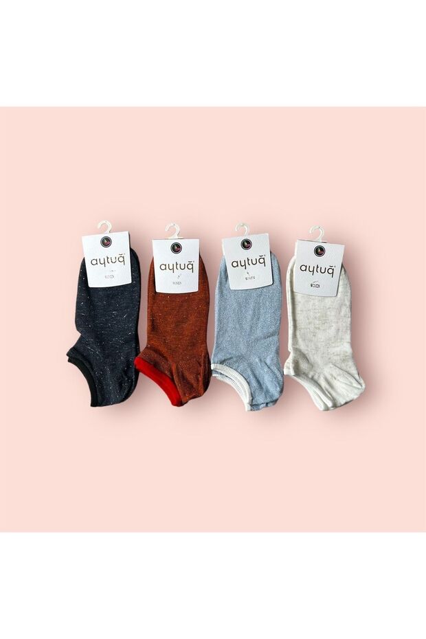 Mixed Color Women's Patterned Glitter Sneaker Invisible Booties Socks Pack of 4
