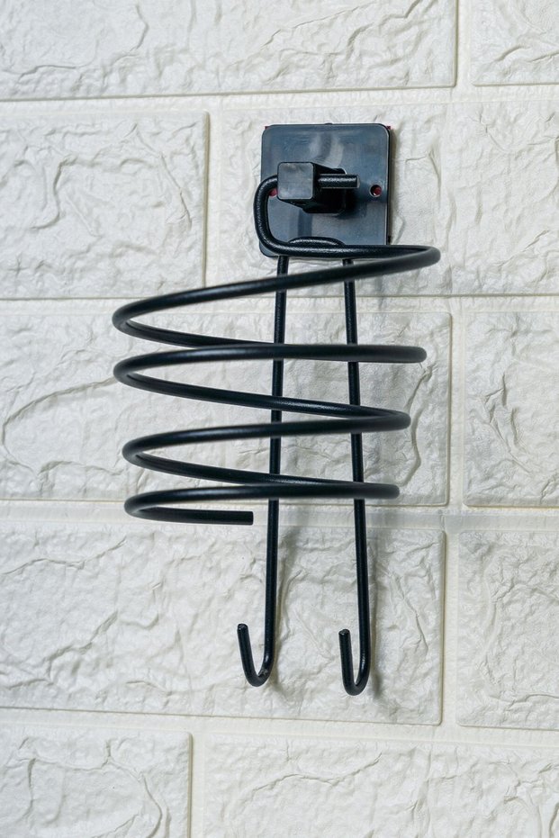 Black Stainless Metal Hanger Blow Dryer and Hair Dryer - Self-Adhesive Tuta