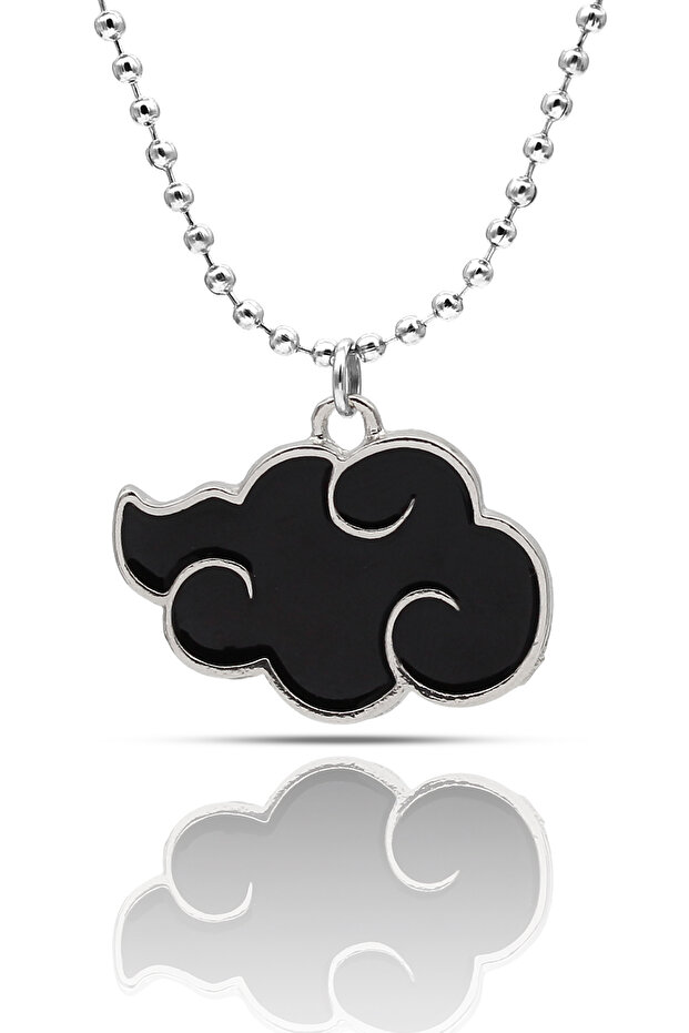 Naruto Anime Akatsuki Cloud Necklace - Black Enamel - with Silver Color Ball Chain