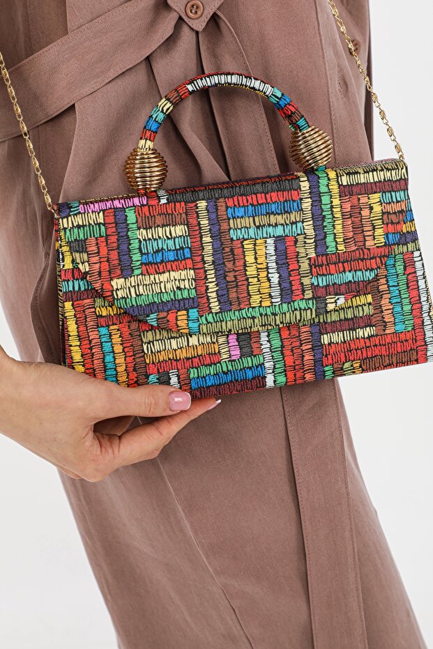 Mix Color Color Patterned Evening Dress Women Bag Handheld and Long Strap Use