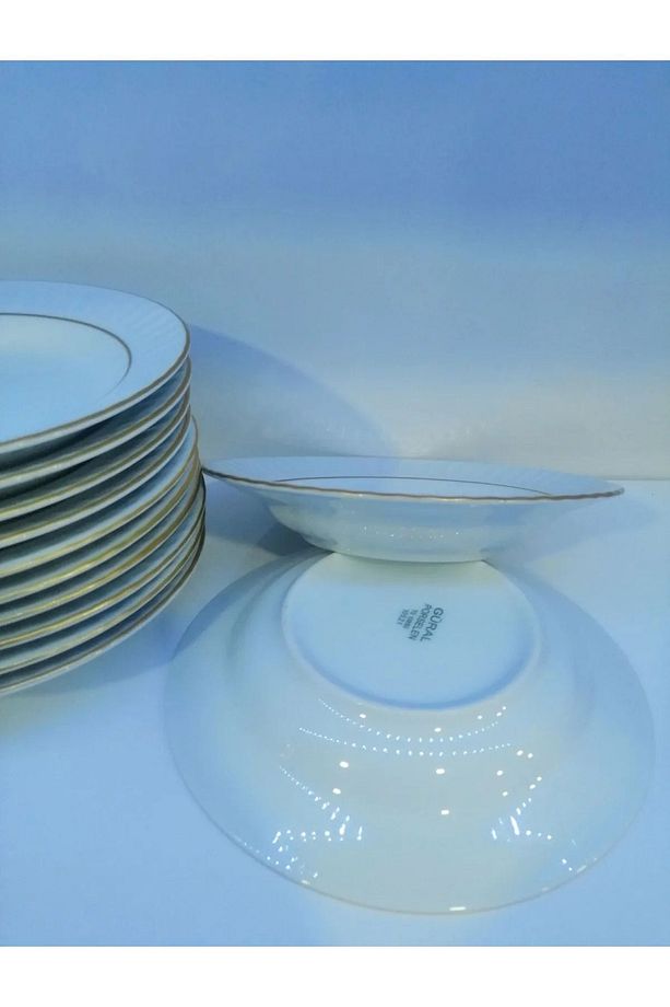 Sedef Mat Yaldızlı 22 cm Çukur Yemek Tabak - 12 Adet - 4