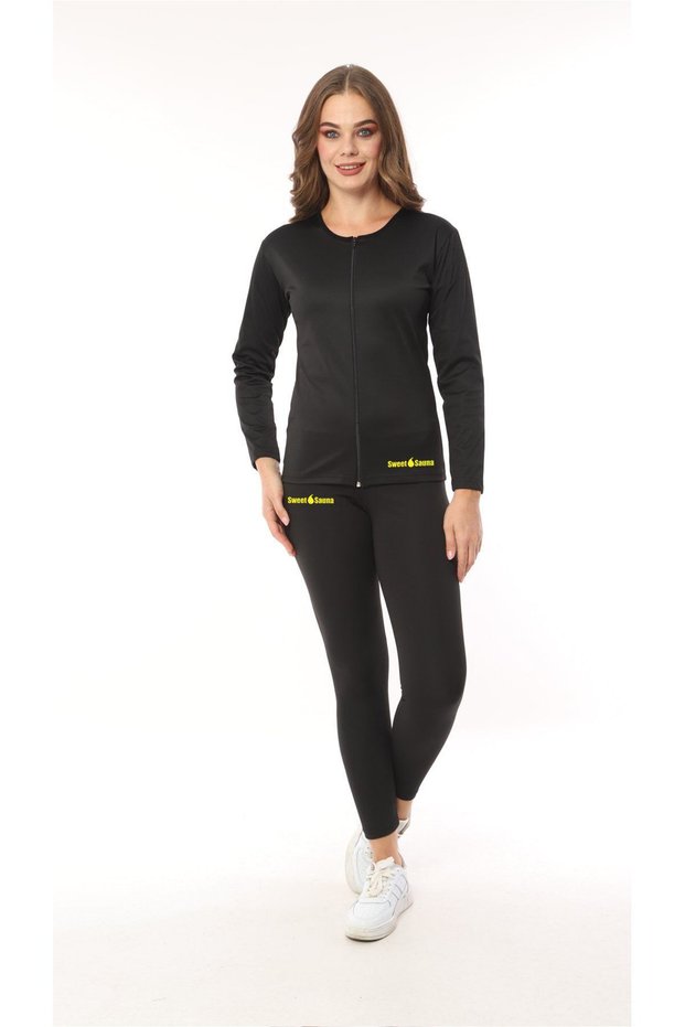 Zippered Long Sleeve Top and Leggings Thermal Women's Double Set Suit Top Length Stretchy Exercise Sports Set