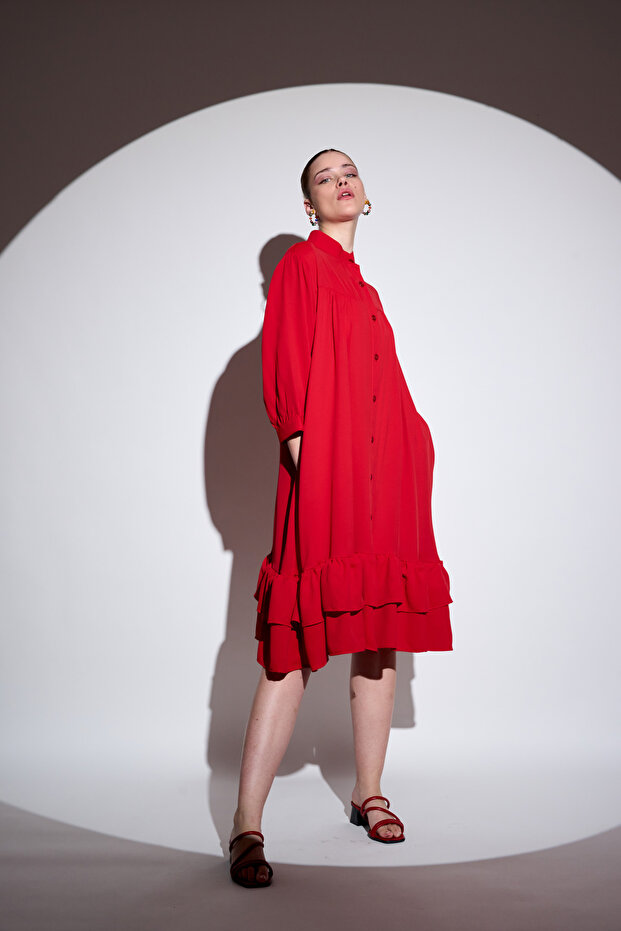 Ruffle Detailed Buttoned Dress - 3