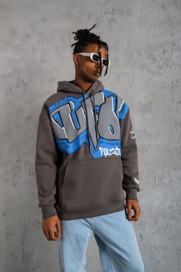 UNISEX OVERSIZE COTTON 'UFO' PRINTED HOODED SWEATSHIRT