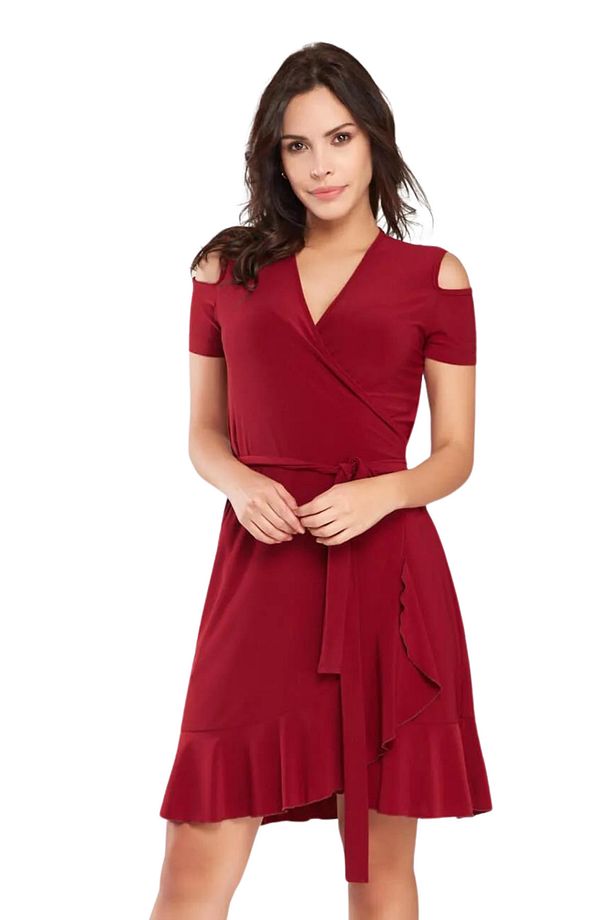 Kadın Bordo Kruvaze Kesim Elbise Gündüz&gece Şıklığı 18l6251 - 5