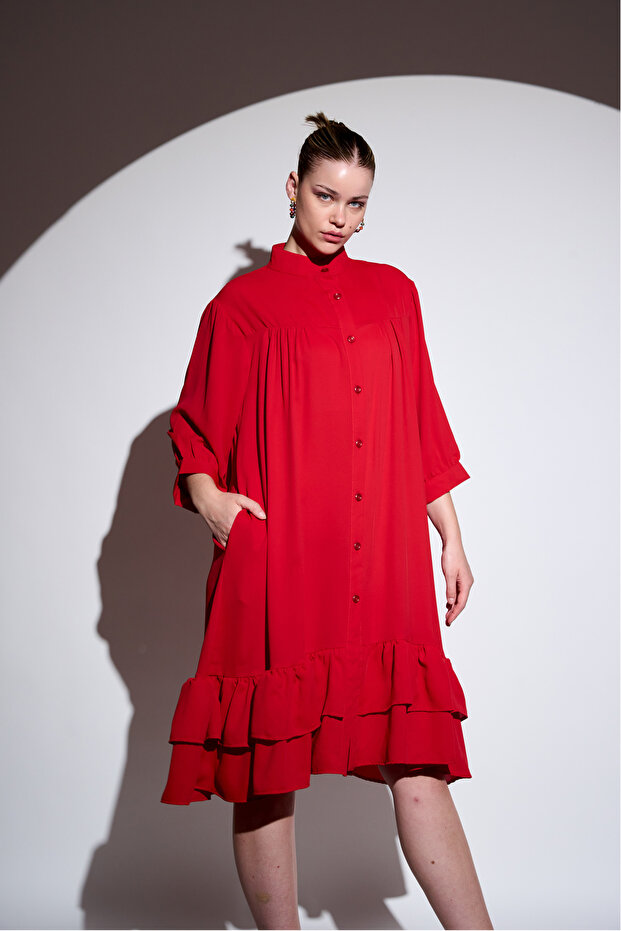 Ruffle Detailed Buttoned Dress - 7
