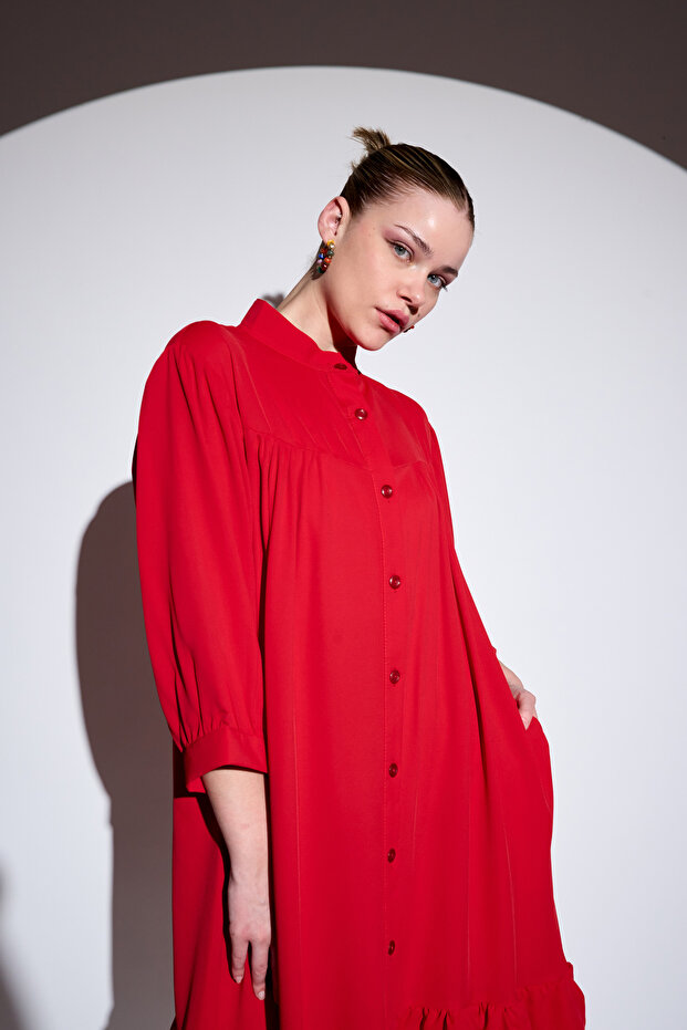 Ruffle Detailed Buttoned Dress - 8