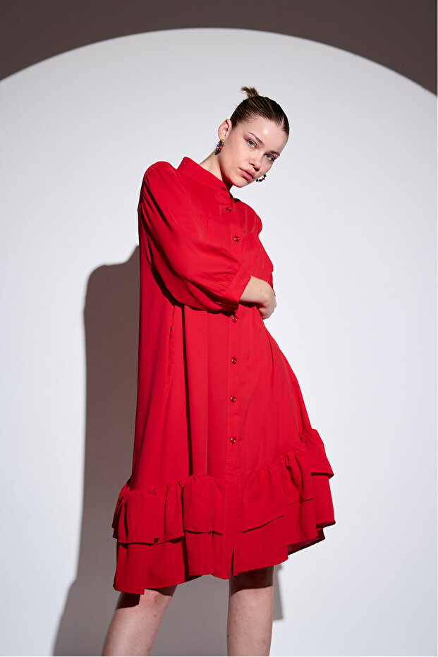 Ruffle Detailed Buttoned Dress - 4