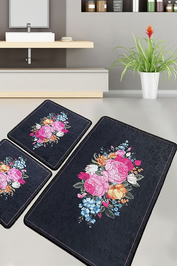 Blomst Banyo Halısı 3'lü Set Banyo Halısı Paspas Yıkanabilir Kaymaz Djtbanyo - 1