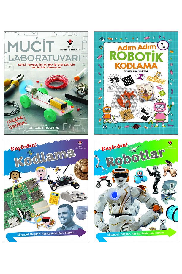 Mucit Laboratuvarı + Adım Adım Robotik Kodlama + Keşfedin! Kodlama + Keşfedin! Robotlar / 4lü Set - 1