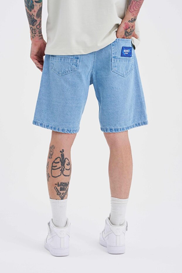 Erkek Basic Açık Mavi Jean Şort - 5