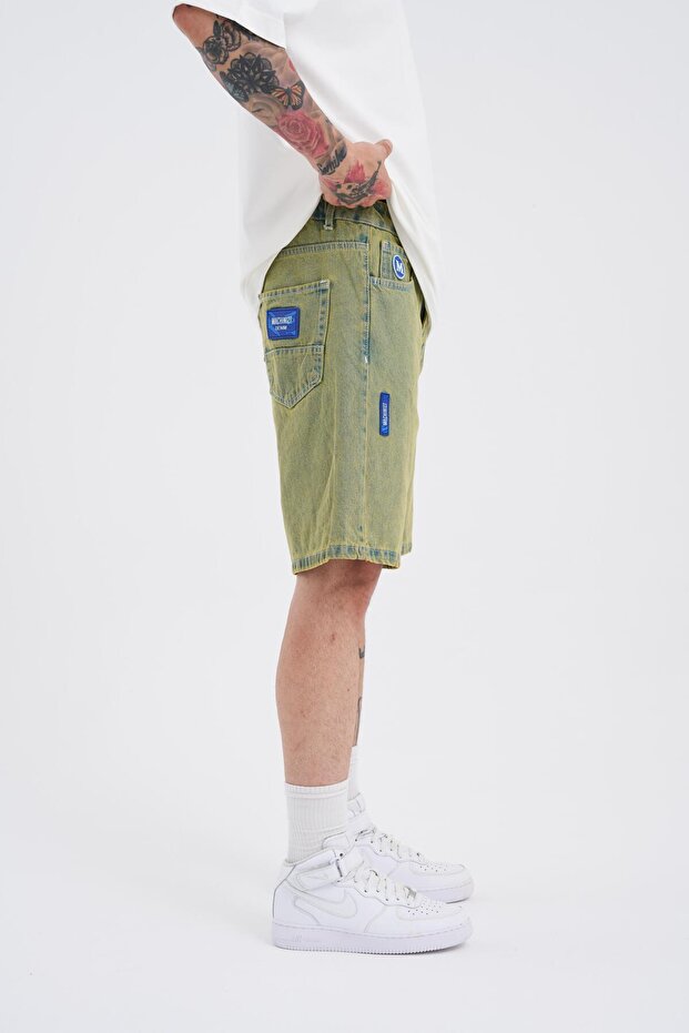 Erkek Basic Yeşil Jean Şort - 4