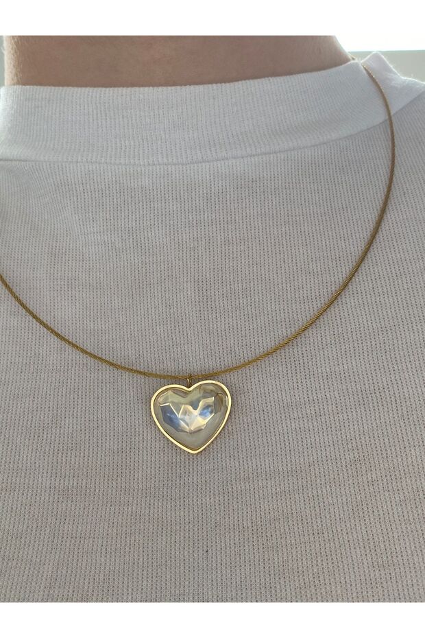 Large Heart Pearlescent Stainless Steel Non-Tarnishing Women's Gold Necklace
