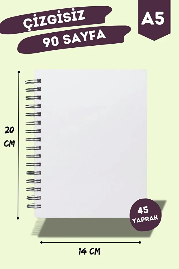 Spiralli Defter -| 2 Adet | Çizgisiz | A5 | Çelik Spiral | 90 Sayfa | Sert Karton Kapak - 3