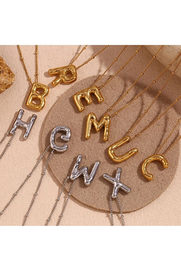 A Harf Balon Çelik Kadın Kolye Silver Harf Kolye - 4