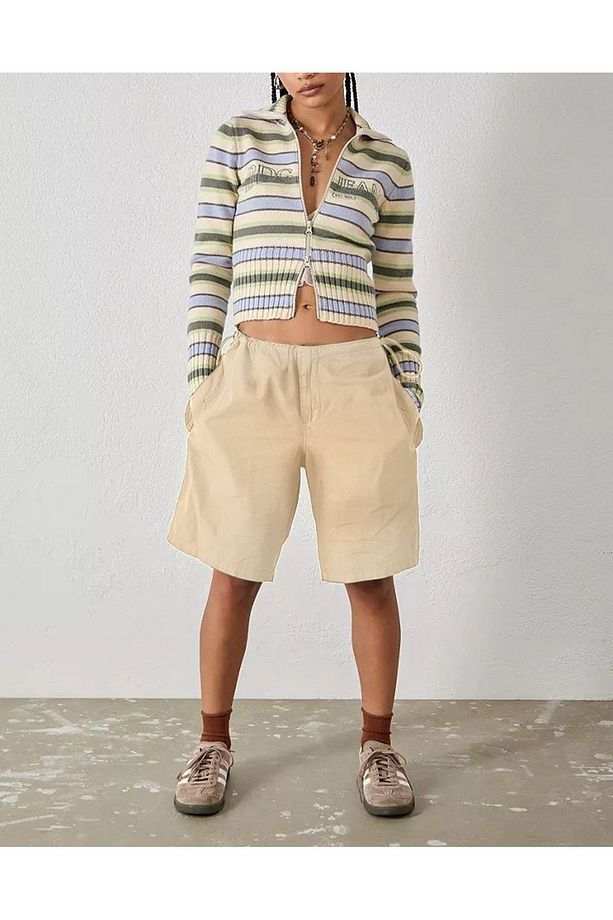 Bej Longline Baggy Tech Şort - 2