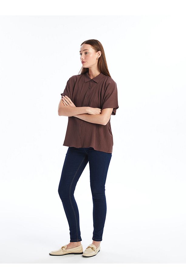 LCW Düz Kısa Kollu Oversize Kadın Gömlek - 2