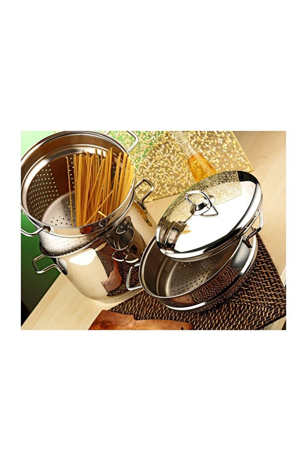 Spaghetti Steel Pot with Scalding Strainer 26X19 cm Steel with Lid