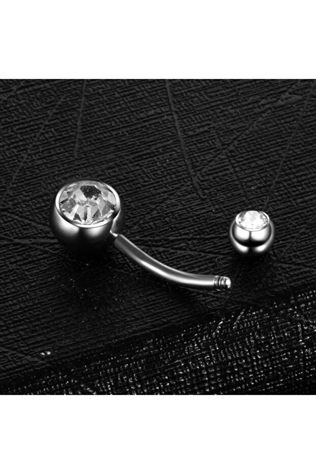 Çift Taşlı %100 G23 Titanyum "sıngle", "lower", "double" Gümüş Göbek Piercing (TÜRKAK SERTİFİKALI) - 5