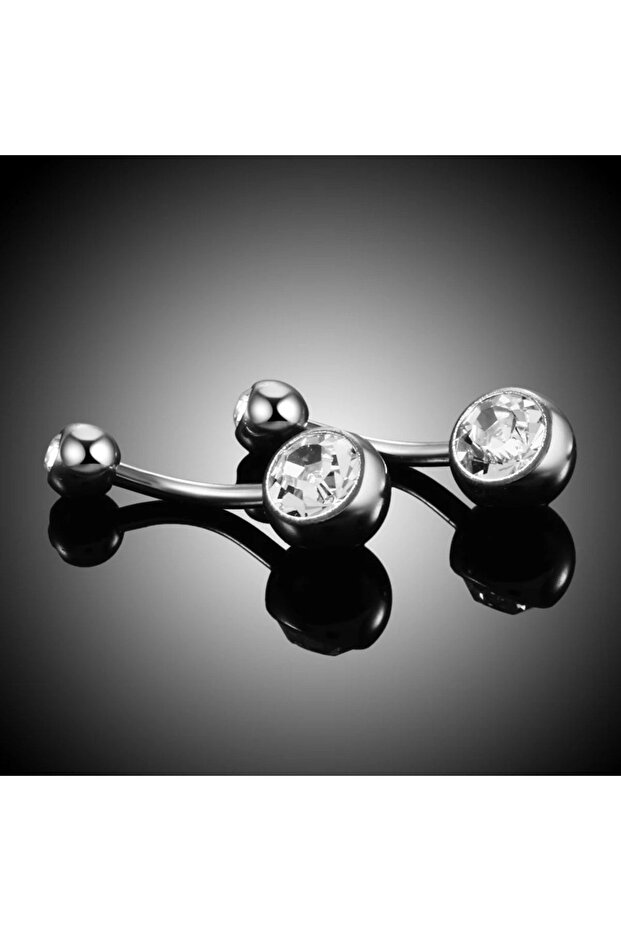 Çift Taşlı %100 G23 Titanyum "sıngle", "lower", "double" Gümüş Göbek Piercing (TÜRKAK SERTİFİKALI) - 4