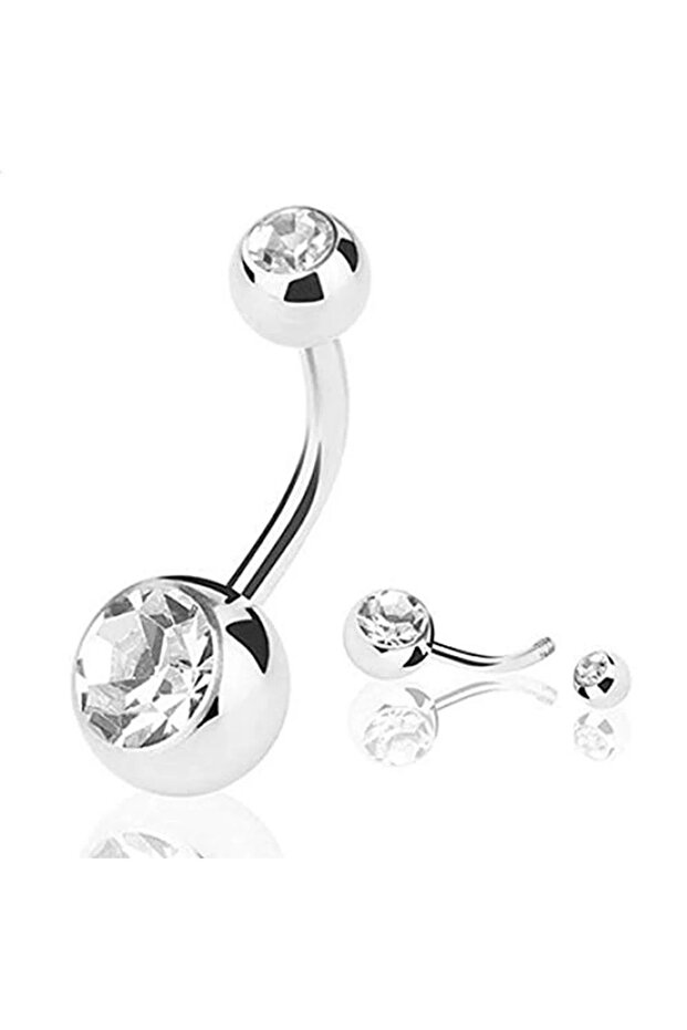 Çift Taşlı %100 G23 Titanyum "sıngle", "lower", "double" Gümüş Göbek Piercing (TÜRKAK SERTİFİKALI) - 6